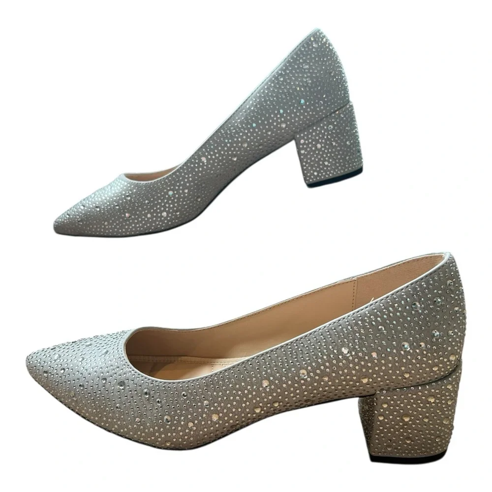 Adrienne Vittadini Woman’s Silver Studded Block Heels Size 9